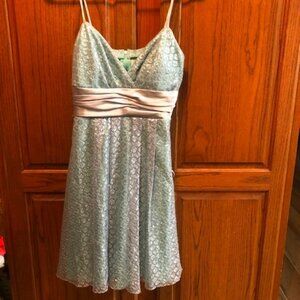 Teese Me Brand Aqua and Silver lace Dance Dress Jr Size 7
